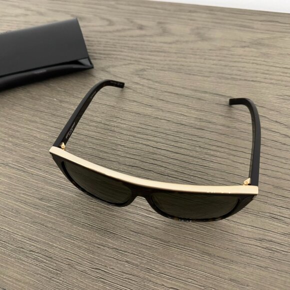 SAINT LAURENT Women's Tortoise Sunglasses with Top Gold Detail & Leather Case - Picture 11 of 16